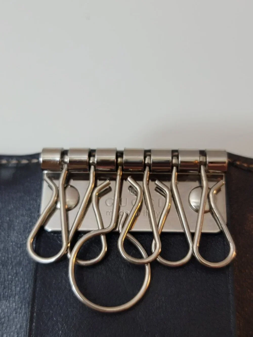 Gucci GG Monogram Coated Canvas 6 Key Holder Case Leather Blue Gray Authentic
